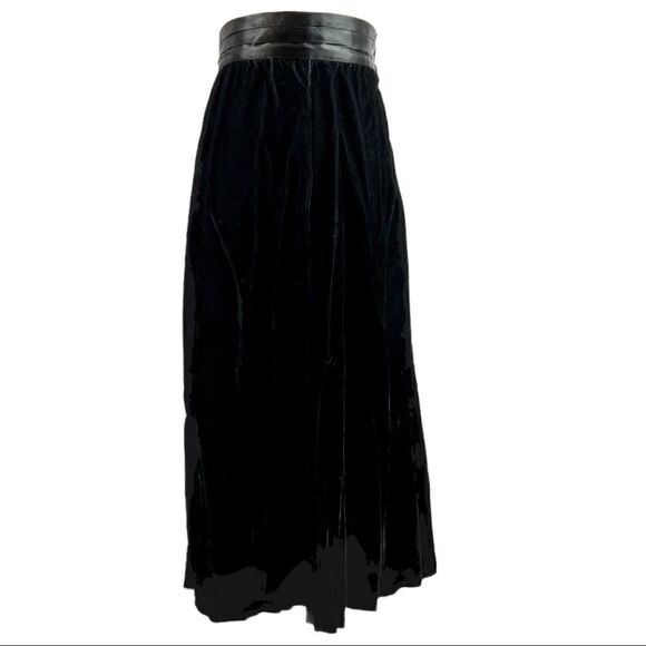 VTG 80s Gunne Sax Black Velvet Tuxedo High Waist A-Line Circle Midi Skirt Vamp - Picture 1 of 11